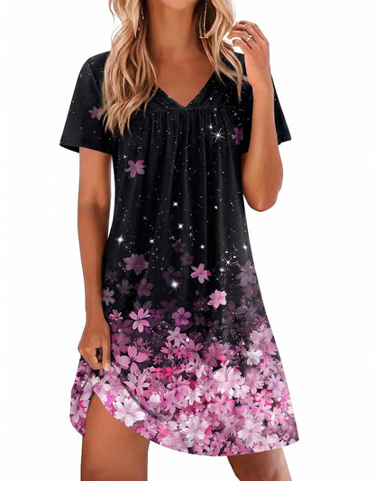 Ekouaer Nightgowns for Women V Neck Sleepshirt Short Sleeve Nightdress Lace Trim Night Gown House Dress with Pockets