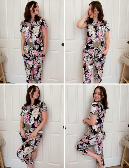 Ekouaer Women's Capri Pajama Sets Short Sleeve Two Piece Summer Lounge Sets