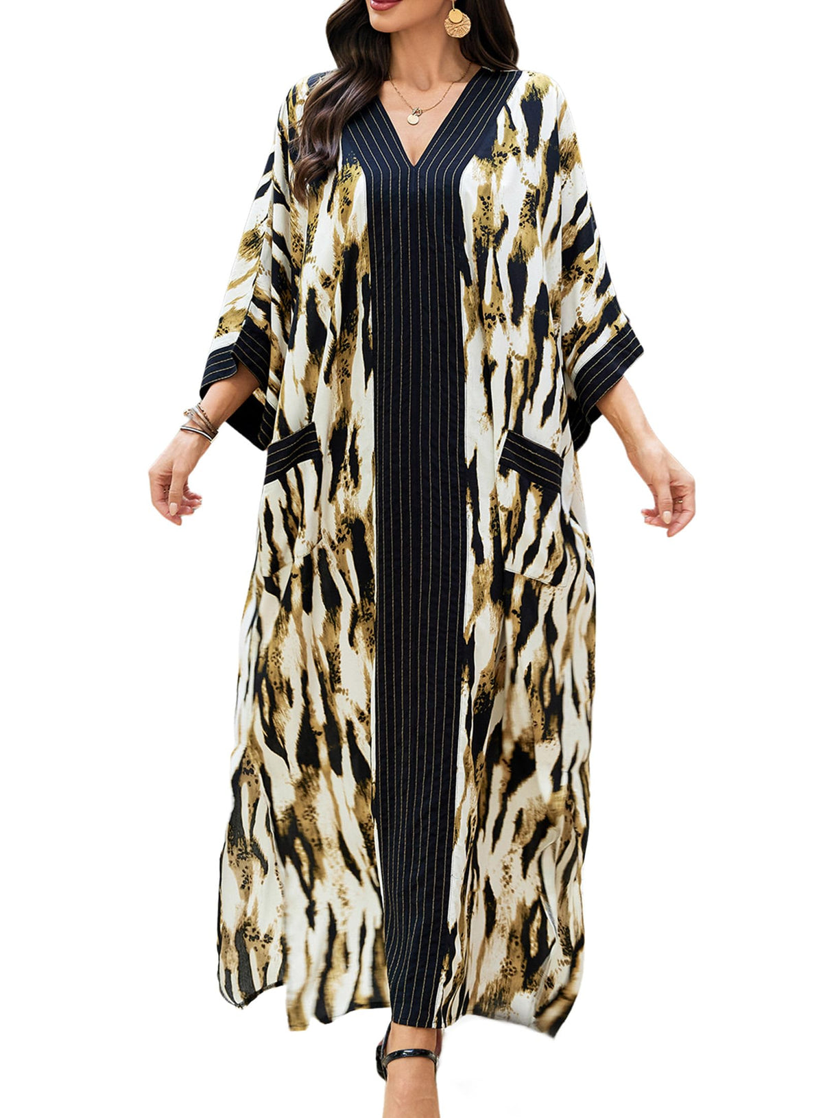 cthseie Women's Kaftan Dress Plus Size V-Neck Pocket Lightweight Swimwear Coverups Moomoo Nightgown Beach Loungewear