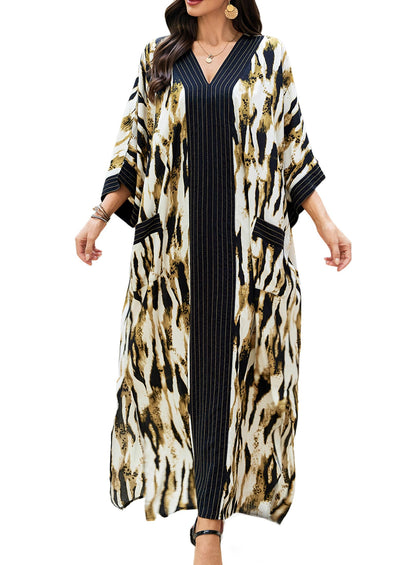 cthseie Women's Kaftan Dress Plus Size V-Neck Pocket Lightweight Swimwear Coverups Moomoo Nightgown Beach Loungewear