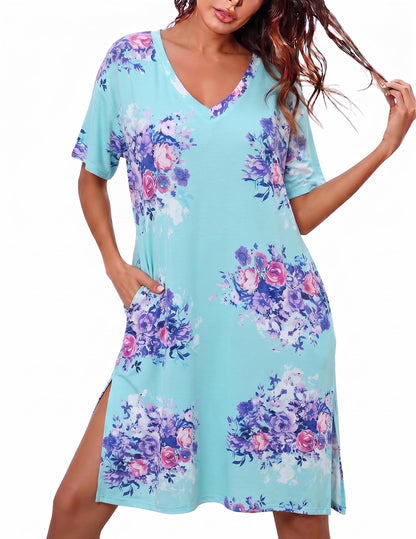 Ekouaer Womens Plus Size Nightgown Bamboo Viscose Short Sleeve Sleepshirt