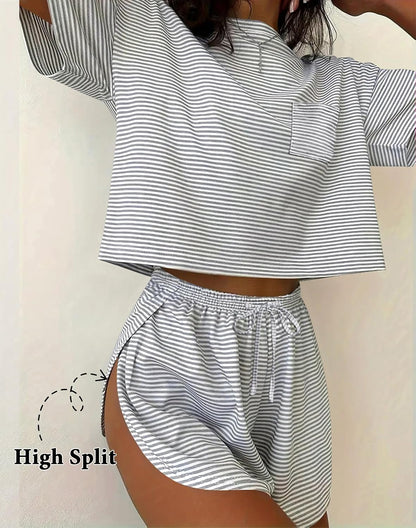 Ekouaer Womens Pajama Sets Sexy Lounge Sets Side Split Short Pj Sets