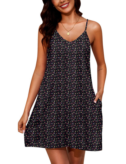 Marvmys Womens Cotton Sleeveless Nightgown Spaghetti Strap V Neck Full Slip Sleep Dress with Pockets