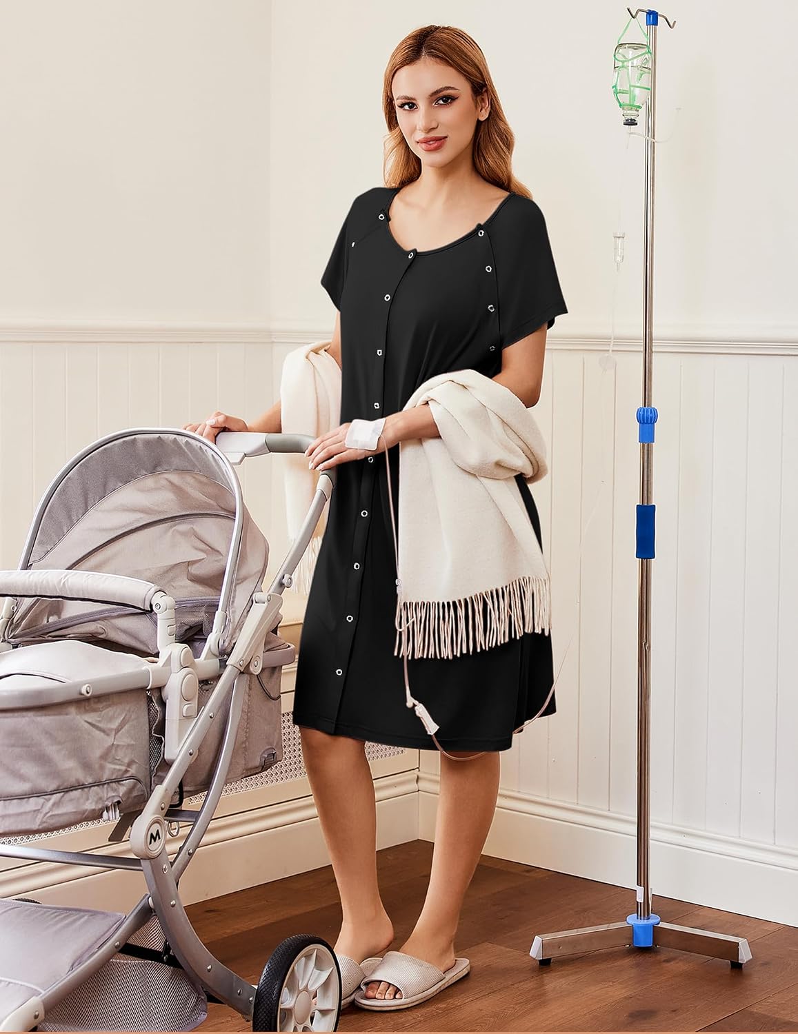 Ekouaer Labor Delivery Gown Nursing Braeastfeeding Dress Maternity Clothes