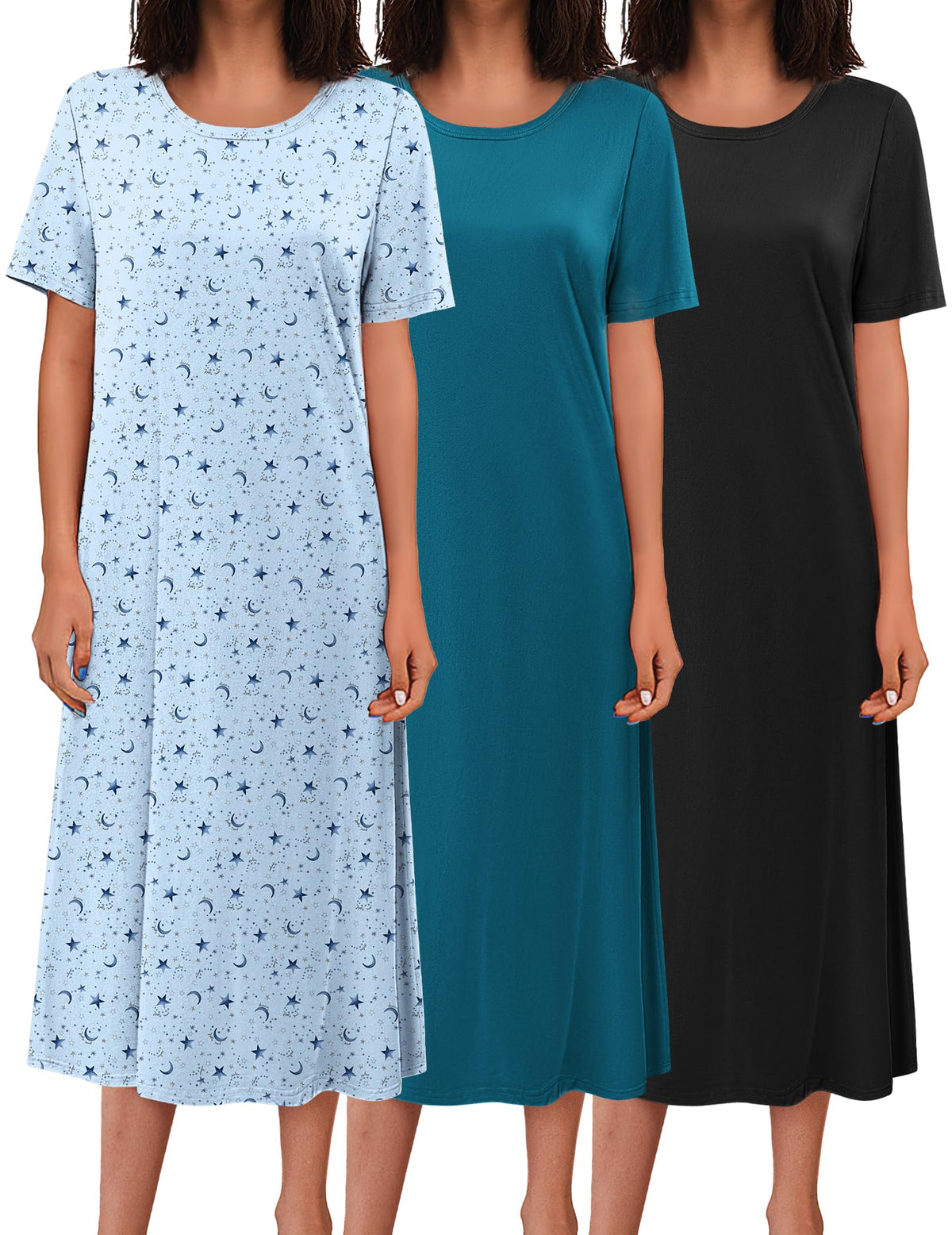 Ekouaer 3 Pack Long Nightgowns for Women House Dress Plus Size Nightshirt