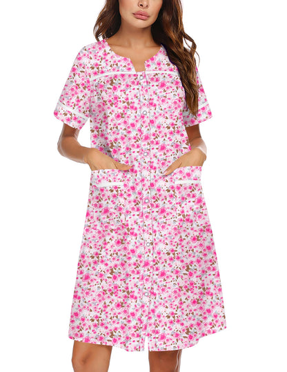 Ekouaer Nightgowns for Women House Dress with Pockets Snap Front House Coat