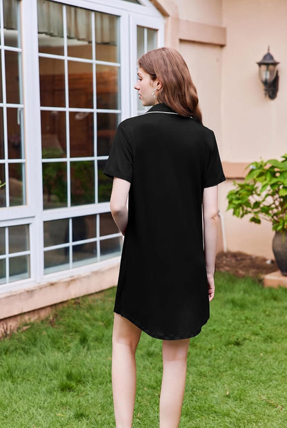 Ekouaer Nightgowns for Women Button Down Sleep Shirt Short Sleeve Sleepwear