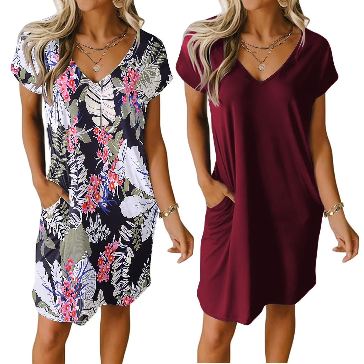 Ekouaer Womens 2 Pack Nightgown with Pockets Short Sleeve Night Shirts