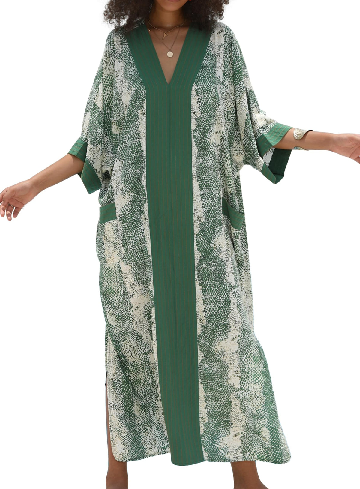 cthseie Women's Kaftan Dress Plus Size V-Neck Pocket Lightweight Swimwear Coverups Moomoo Nightgown Beach Loungewear