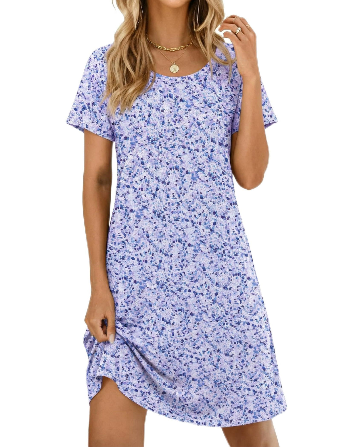 Ekouaer Nightgowns for Women Short Sleeve Night Dress Printed Sleepwear