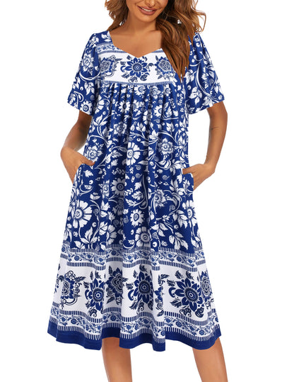 Ekouaer Womens Nightgown House Dress with Pockets Short Sleeve Moo Moos