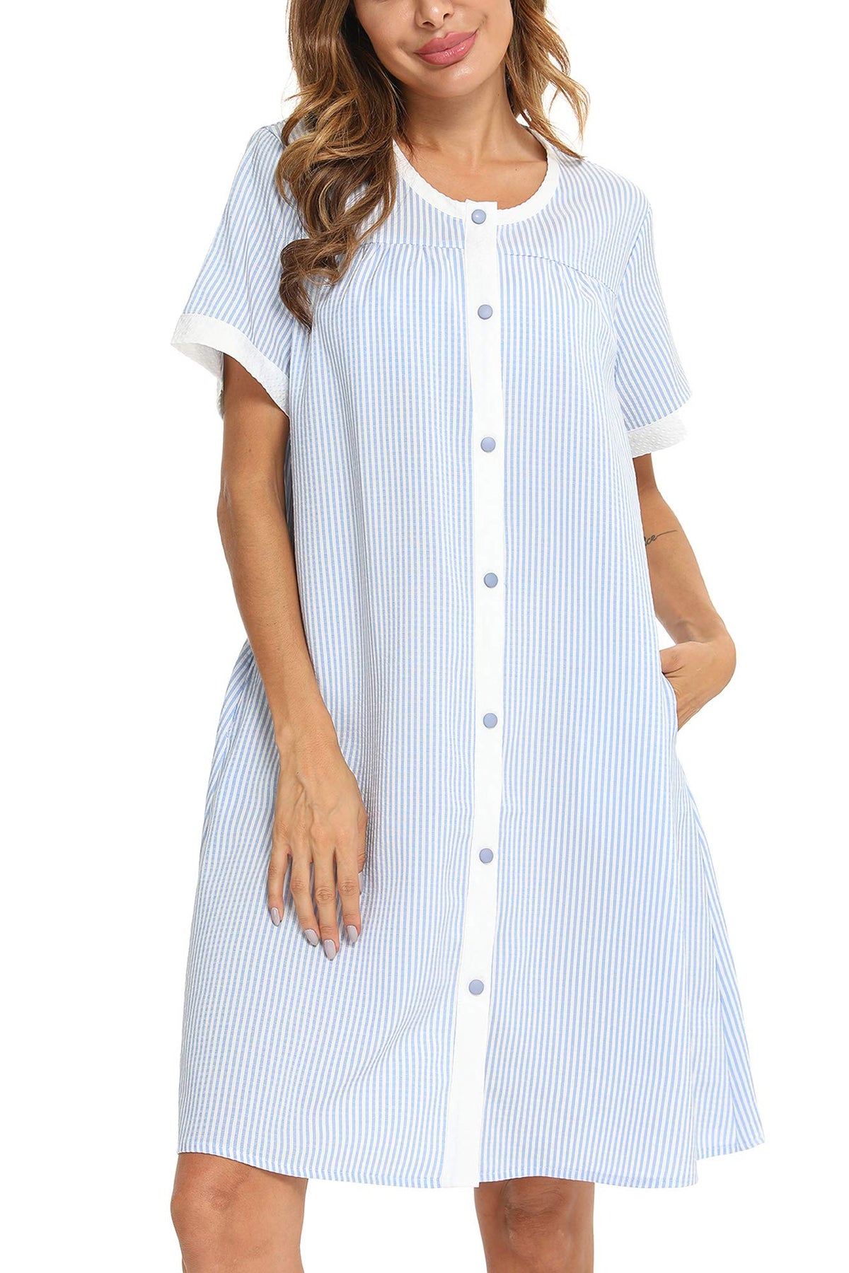 YOZLY House Dress for Women Short Sleeve House Coats Dusters Robe Moomoo nightgowns with Pockets