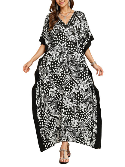 NFVNKJ Plus Size Mumu Dresses for Women - Boho Batwing Sleeve Caftan with Side Slits, Long Moo Moo Nightgown & Beach Cover Up