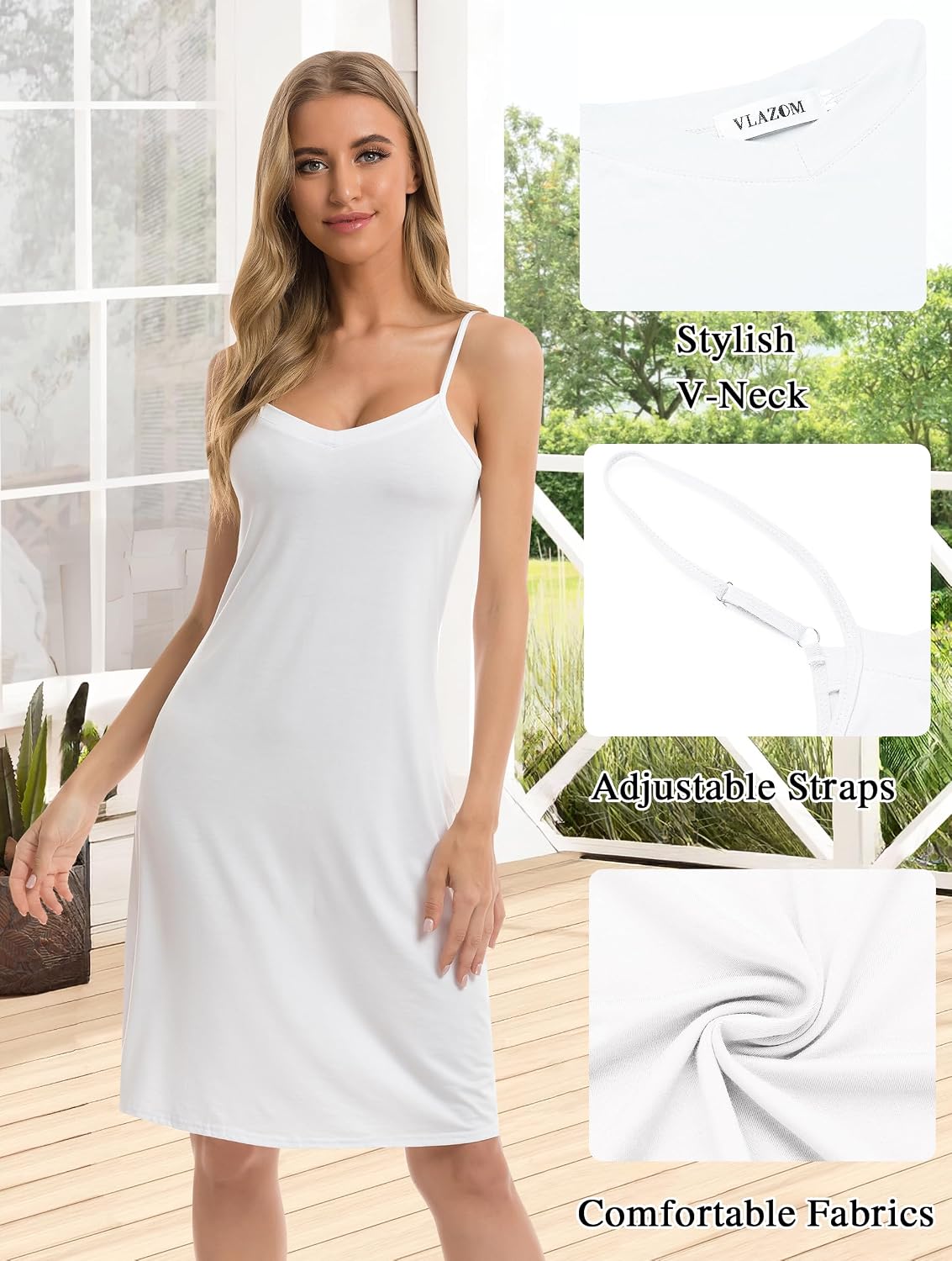 Vlazom Women Full Slips Sexy Soft Slip Dress for Under Dress Spaghetti Strap Cami Slip Chemises V Neck Negligee S-3XL