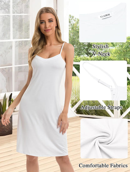 Vlazom Women Full Slips Sexy Soft Slip Dress for Under Dress Spaghetti Strap Cami Slip Chemises V Neck Negligee S-3XL