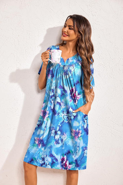Ekouaer 2 Pack House Dresses for Women with Pockets Short Sleeve Moo Moos