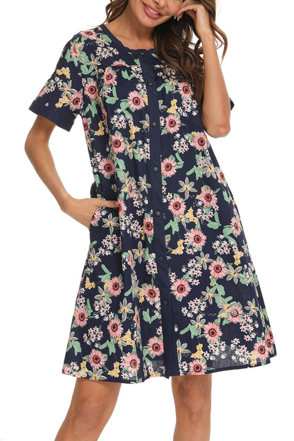 YOZLY House Dress for Women Short Sleeve House Coats Dusters Robe Moomoo nightgowns with Pockets