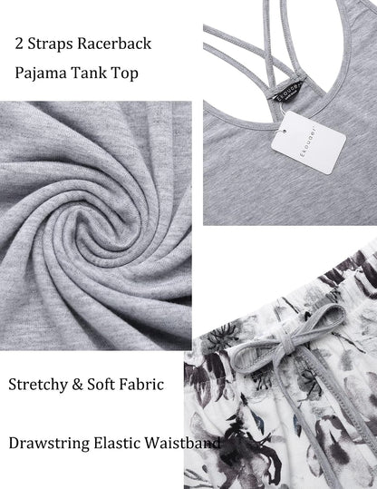 Ekouaer Womens Cami Pajama Set Sleeveless Racerback Tank Top Soft Sleepwear