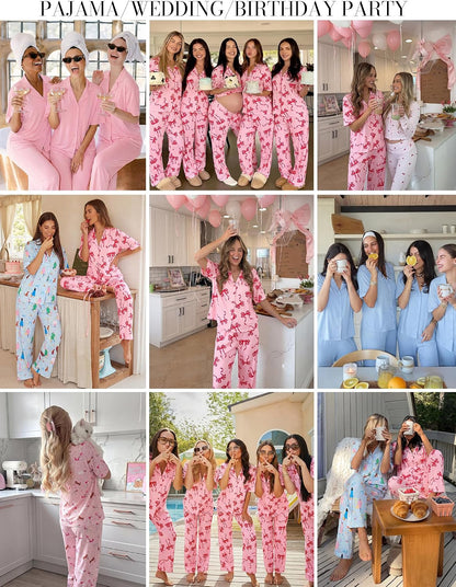 Ekouaer Women Pajamas Set Button Down Sleepwear Short Sleeve Pjs Long Pants