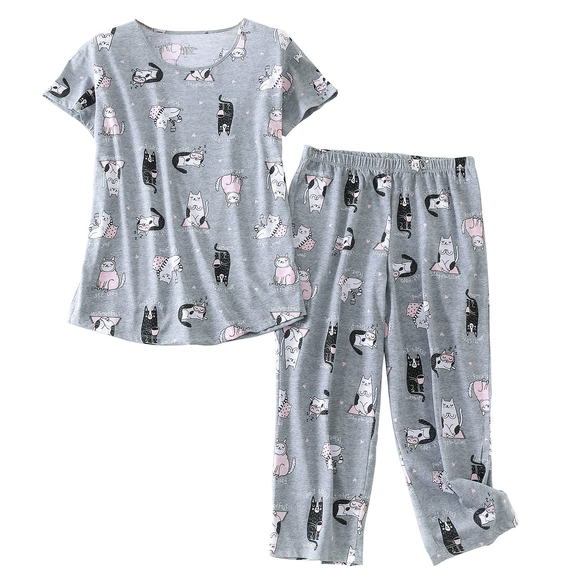 Inadays Womens Pajama Sets Cotton Short Sleeve Top With Capri Pants Pjs