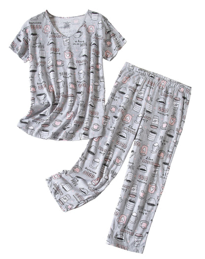 Inadays Womens Pajama Sets Cotton Short Sleeve Top With Capri Pants Pjs