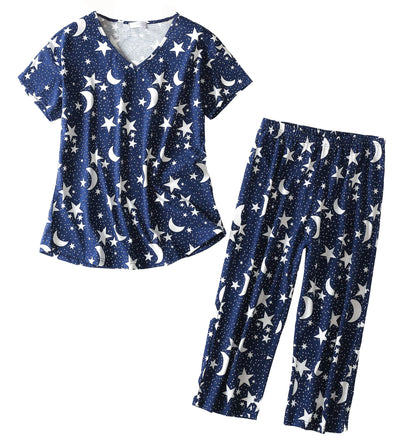 Inadays Womens Pajama Sets Cotton Short Sleeve Top With Capri Pants Pjs