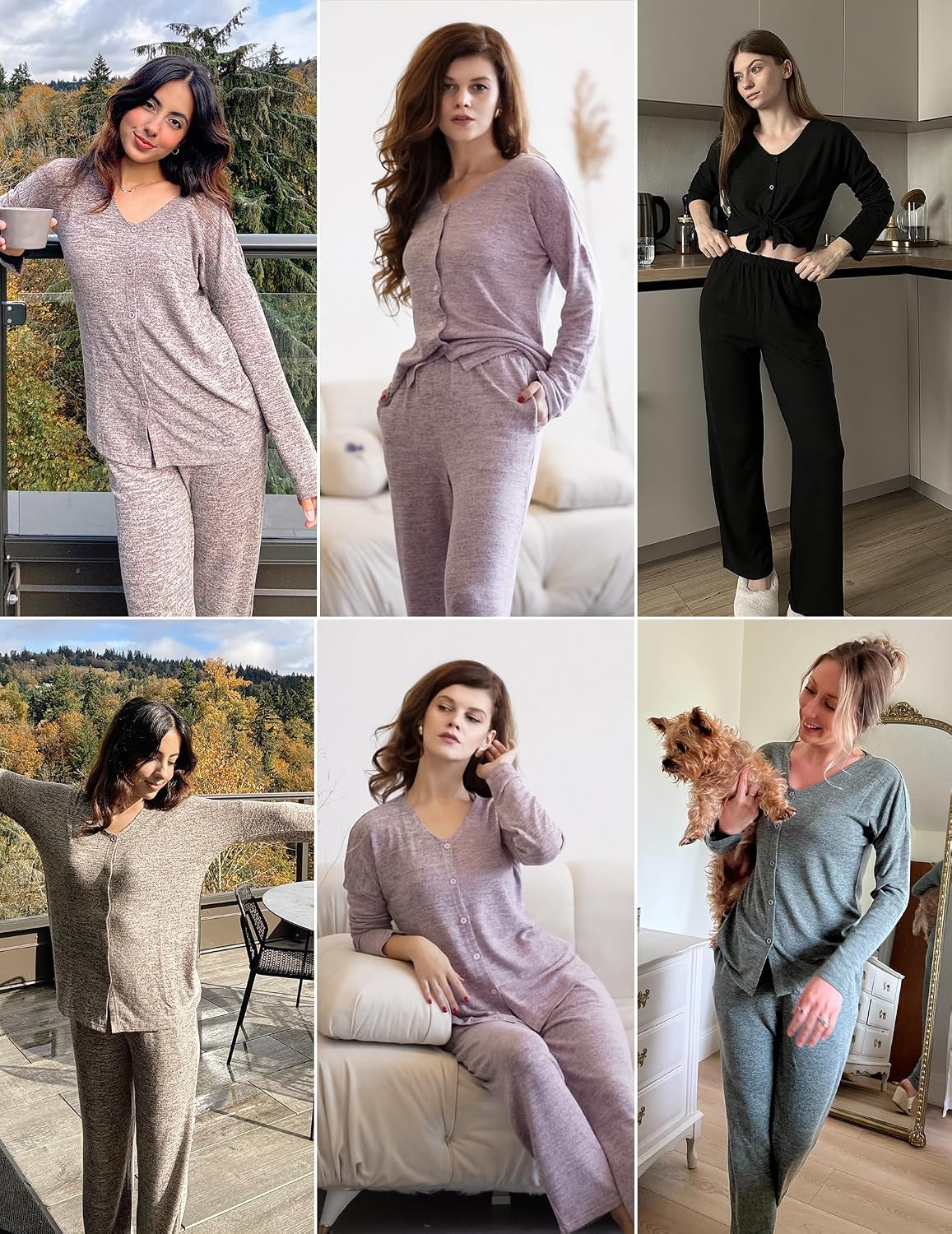 Ekouaer Womens Pajama Sets Button Up Long Sleeve Lounge Set Soft V Neck Pj