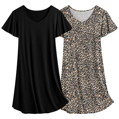 Ekouaer 2 Pack Nightgowns for Women Short Sleeve Nightshirt Soft Sleepdress