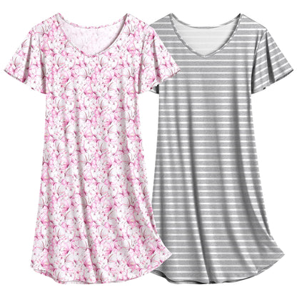 Ekouaer 2 Pack Nightgowns for Women Short Sleeve Nightshirt Soft Sleepdress