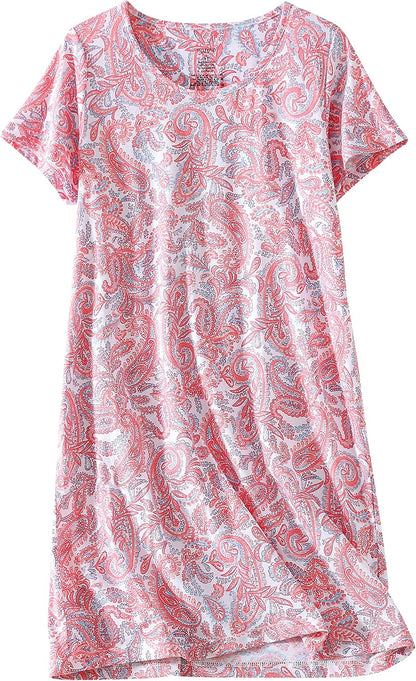 PNAEONG 3 Pack Women's Cotton Nightgown Short Sleeve Shirt Print Sleepdress