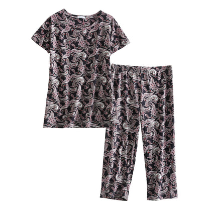 PNAEONG Womens Pajama Set Cotton Short Sleeve Top with Capri Pants Soft Pjs