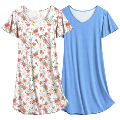 Ekouaer 2 Pack Nightgowns for Women Short Sleeve Nightshirt Soft Sleepdress