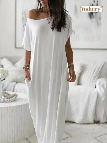 Yodutry Women's Plain Relaxed Fit Batwing Sleeve Nightwear - Soft Casual Pockets Nightdress, All Seasons Yoga & Leisure Loungewear