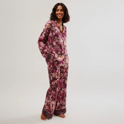 Women's Fall Loungewear Set Stripe/Plaid/Stripe Print Long Sleeve Lapel Button Tops Long Pants Fall Sleepwear Womenswear Pajamas