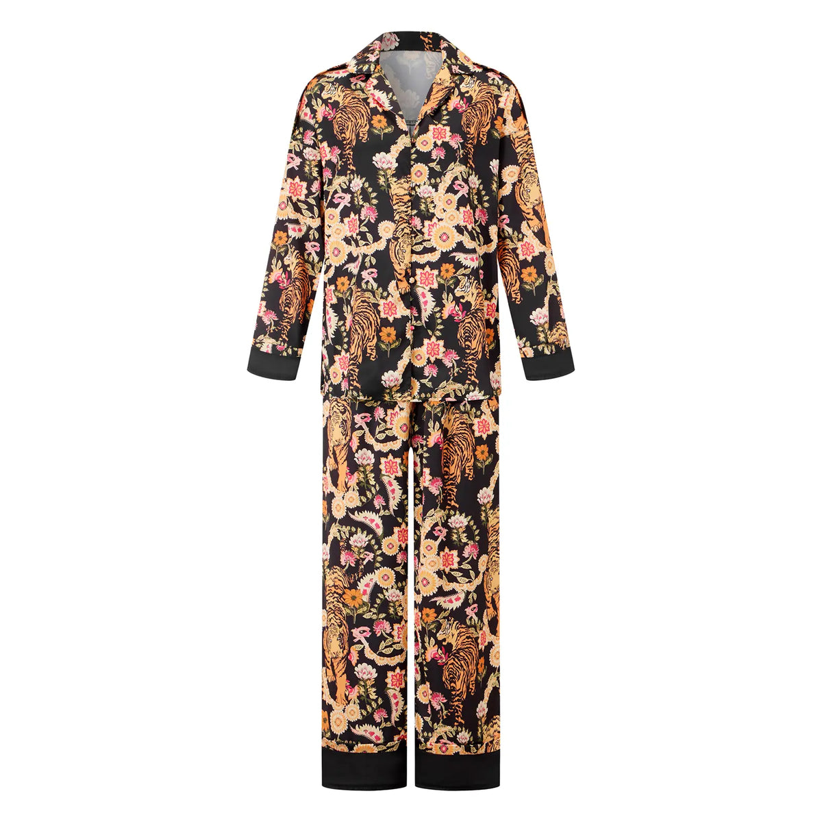 Women's Fall Loungewear Set Stripe/Plaid/Stripe Print Long Sleeve Lapel Button Tops Long Pants Fall Sleepwear Womenswear Pajamas