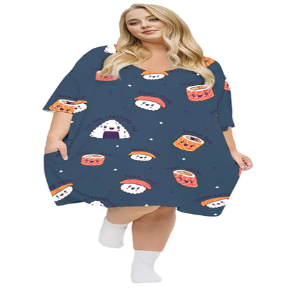 KFUBUO Plus Size Nightgown for Women V-Neck Sleep  Dress Pjs Lounge Short Sleeves Sleepwear With Pocket Fit S-5XL Pajamas Elastic Loungewear Breathable Fabric