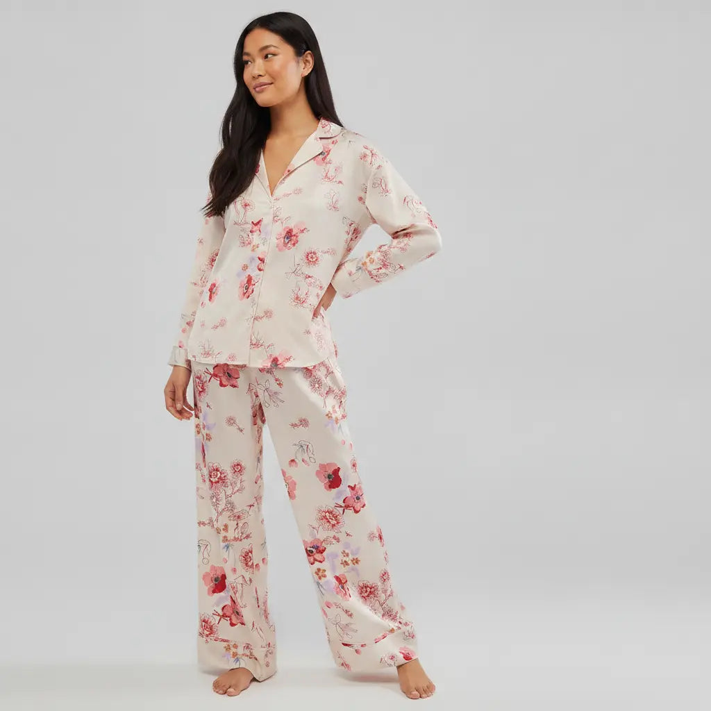 Women's Fall Loungewear Set Stripe/Plaid/Stripe Print Long Sleeve Lapel Button Tops Long Pants Fall Sleepwear Womenswear Pajamas