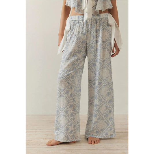 Women 2 Piece Pajamas Set Floral Print Tie Front Fly Sleeves Shirt and Elastic Pants for Loungewear Soft Sleepwear